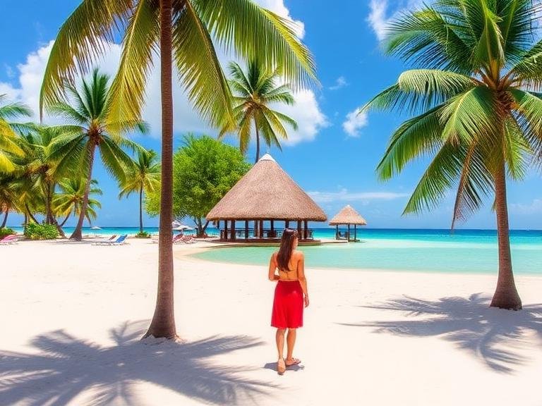 Punta Cana Travel Guide beach scene with palm trees, white sand, and turquoise water in the Dominican Republic