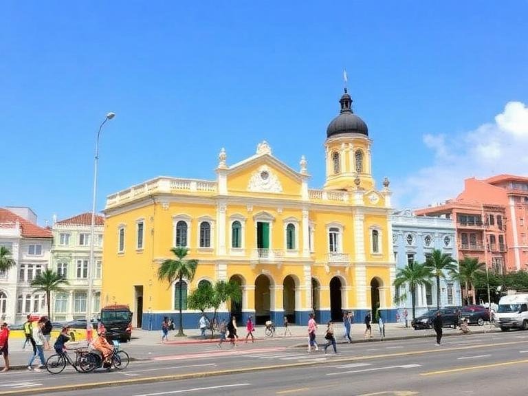 Things to Do in San Juan Puerto Rico – colorful colonial building in Old San Juan with people walking and cycling on a sunny day