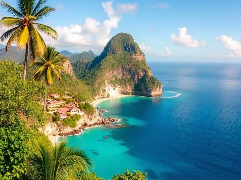 Best time to visit Dominican Republic featuring a tropical coastline with turquoise waters, palm trees, and lush green mountains under clear skies