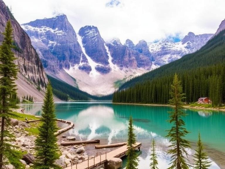 Scenic view of Banff National Park with mountains, turquoise lakes, and forests representing a perfect Banff Weekend Itinerary travel experience in the Canadian Rockies.